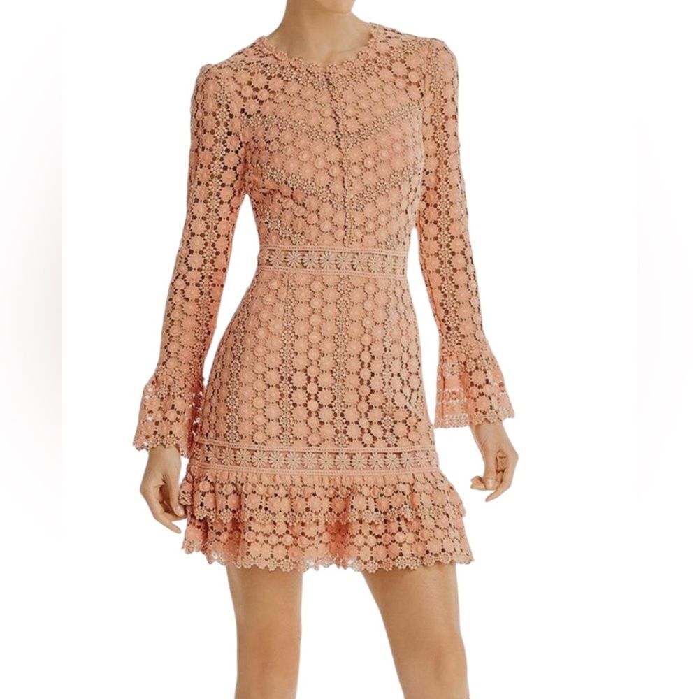 NWT SAYLOR Romantic Peach Floral Lace Dress Chic Wedding Guest 📐XS | Retail $366